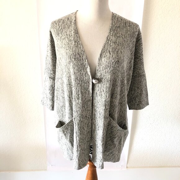 NEW PURE J. JILL Gray Linen Marled Knit One-Button Oversized Cardigan Top size S - Picture 4 of 9